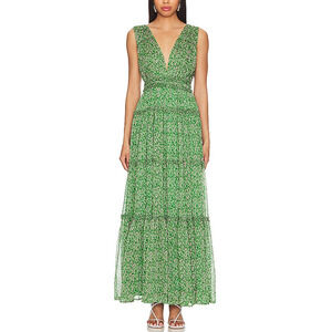 Astr Green Floral V-Neck Tiered Maxi Dress